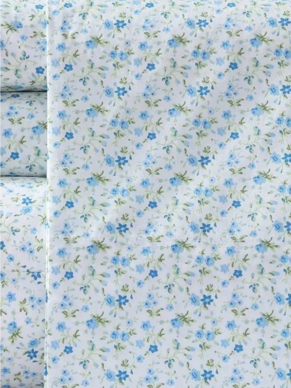 Laura Ashley Evie Full Blue Floral 100% Percale Cotton Sheet Set NWT